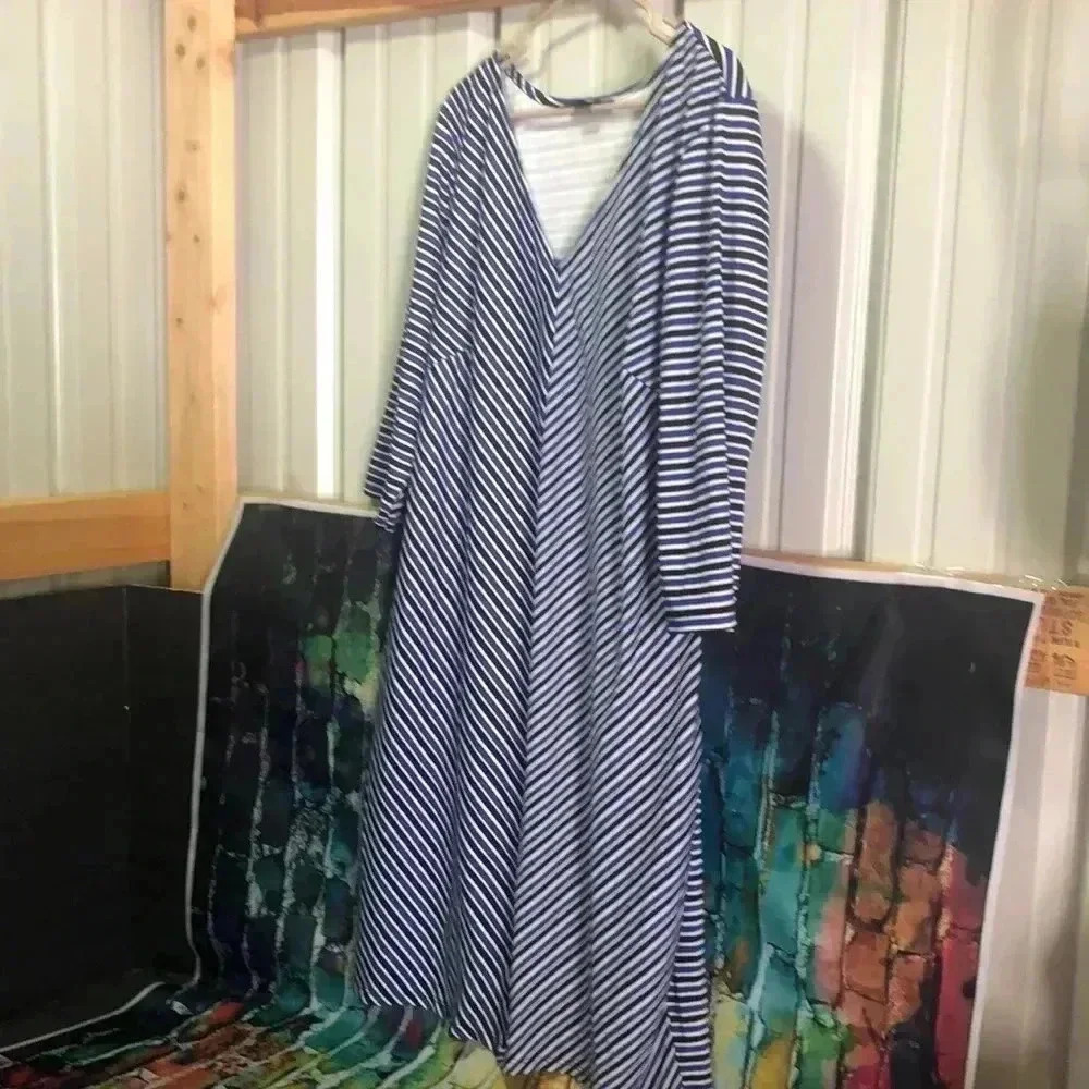 Ashley Stewart plus size dress blue,white,black stripes size 20